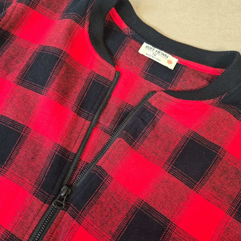 Ruff Hewn Buffalo Plaid Bomber Jacket Tribal Embroidered Flannel Full Zip 1X